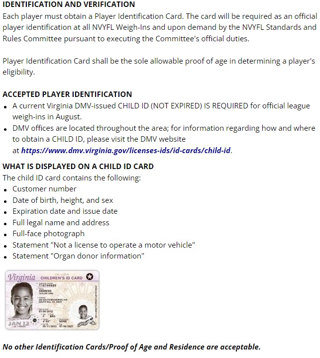 NVYFL Player Identifications